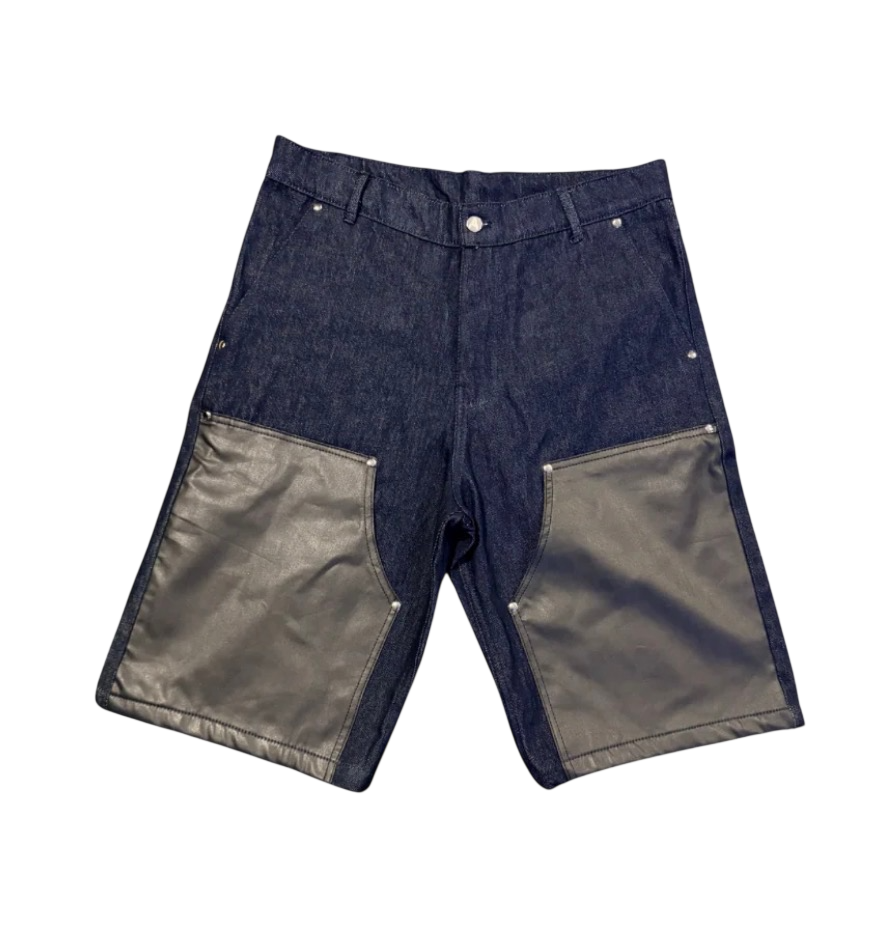 ABSTRACT DENIM CARPENTER SHORTS