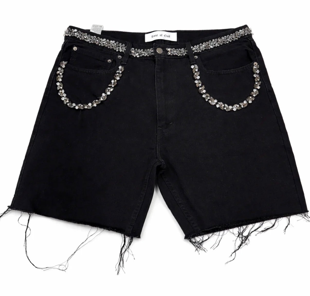ROOT OF EVIL CRUSHED BLACK ICE JEAN SHORTS
