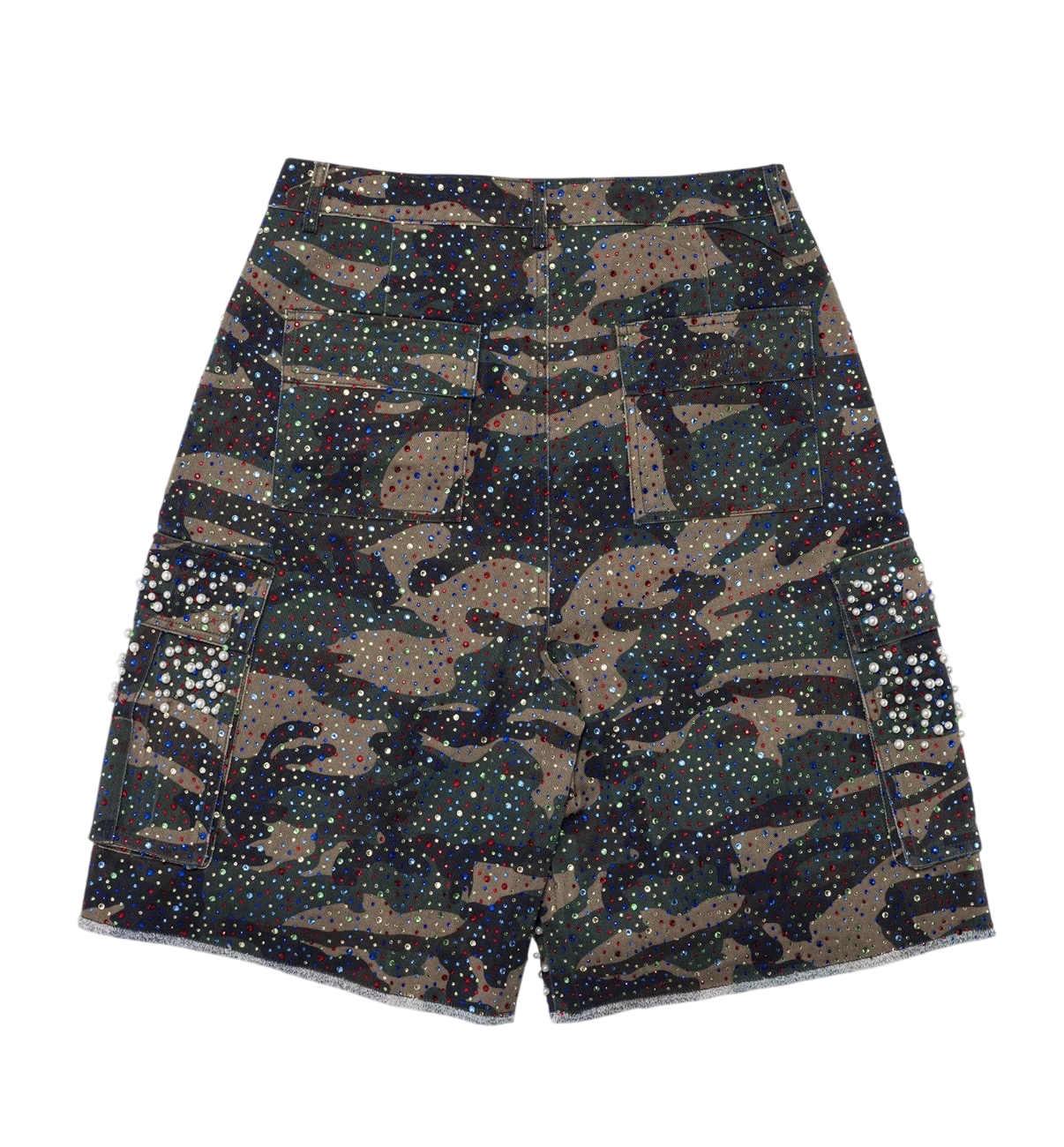 SAAVY DULTS CAMOU RHINESTONES JORTS