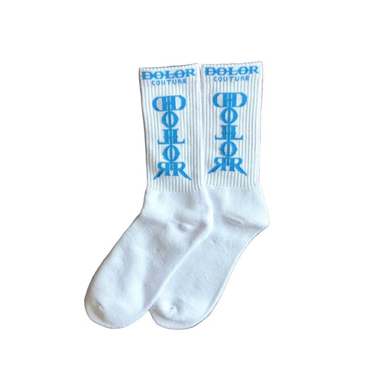 DOLOR COUTURE WHITE/BLUE HOLY SOCKS