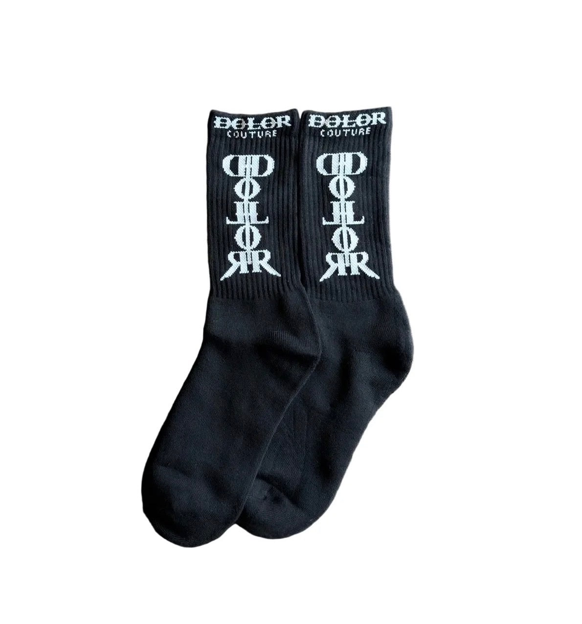 DOLOR COUTURE BLACK/WHITE HOLY SOCKS