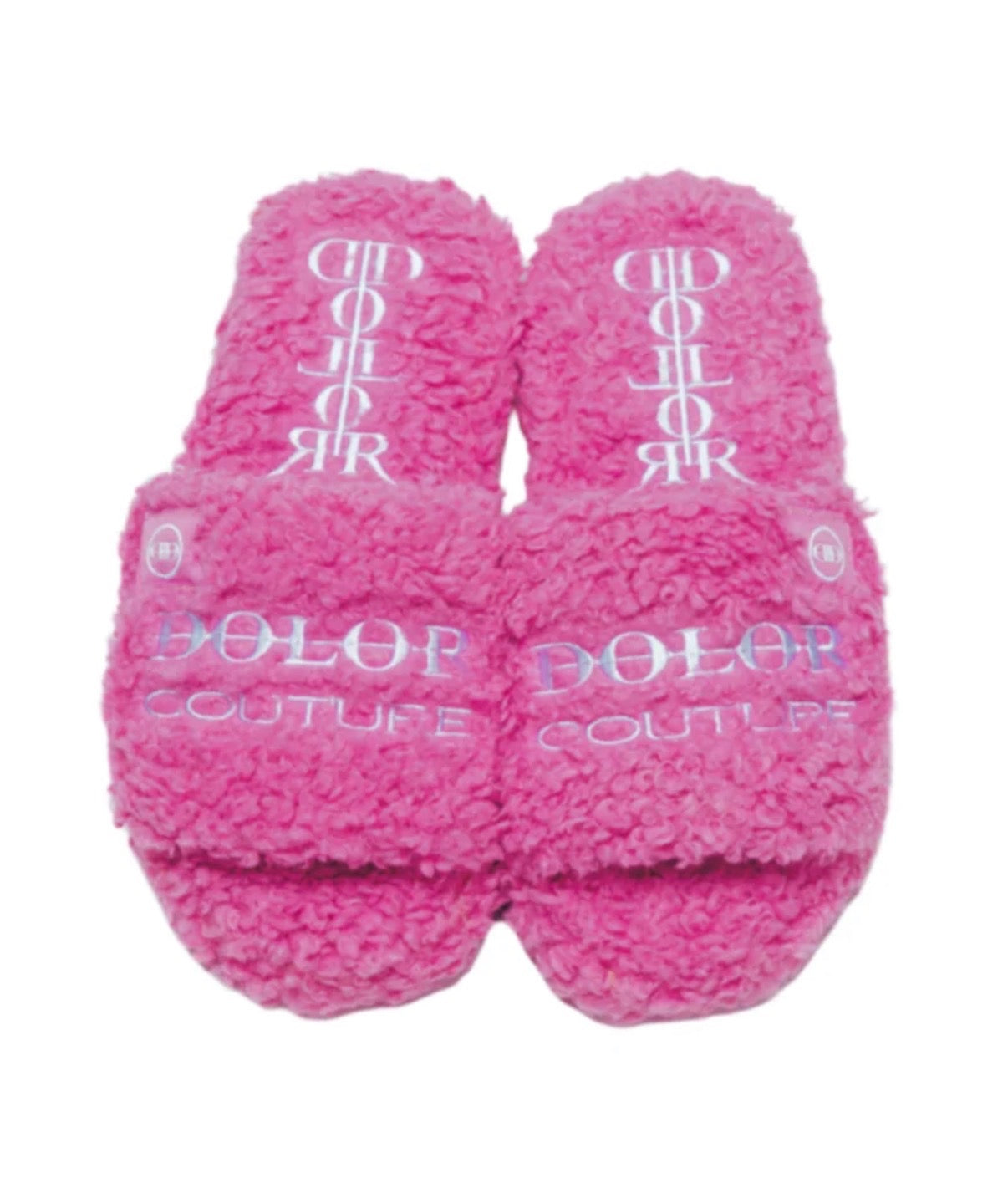 DOLOR COUTURE FURRY SLIDES PINK/WHITE