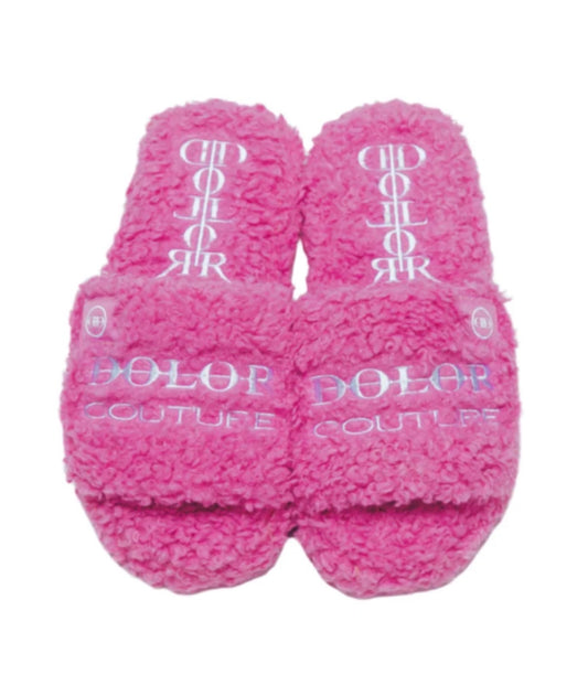 DOLOR COUTURE FURRY SLIDES PINK/WHITE
