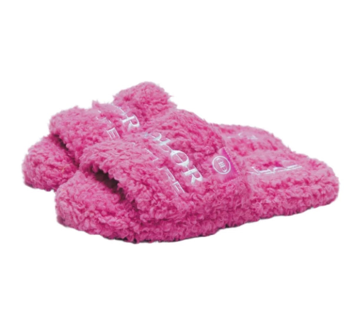 DOLOR COUTURE FURRY SLIDES PINK/WHITE