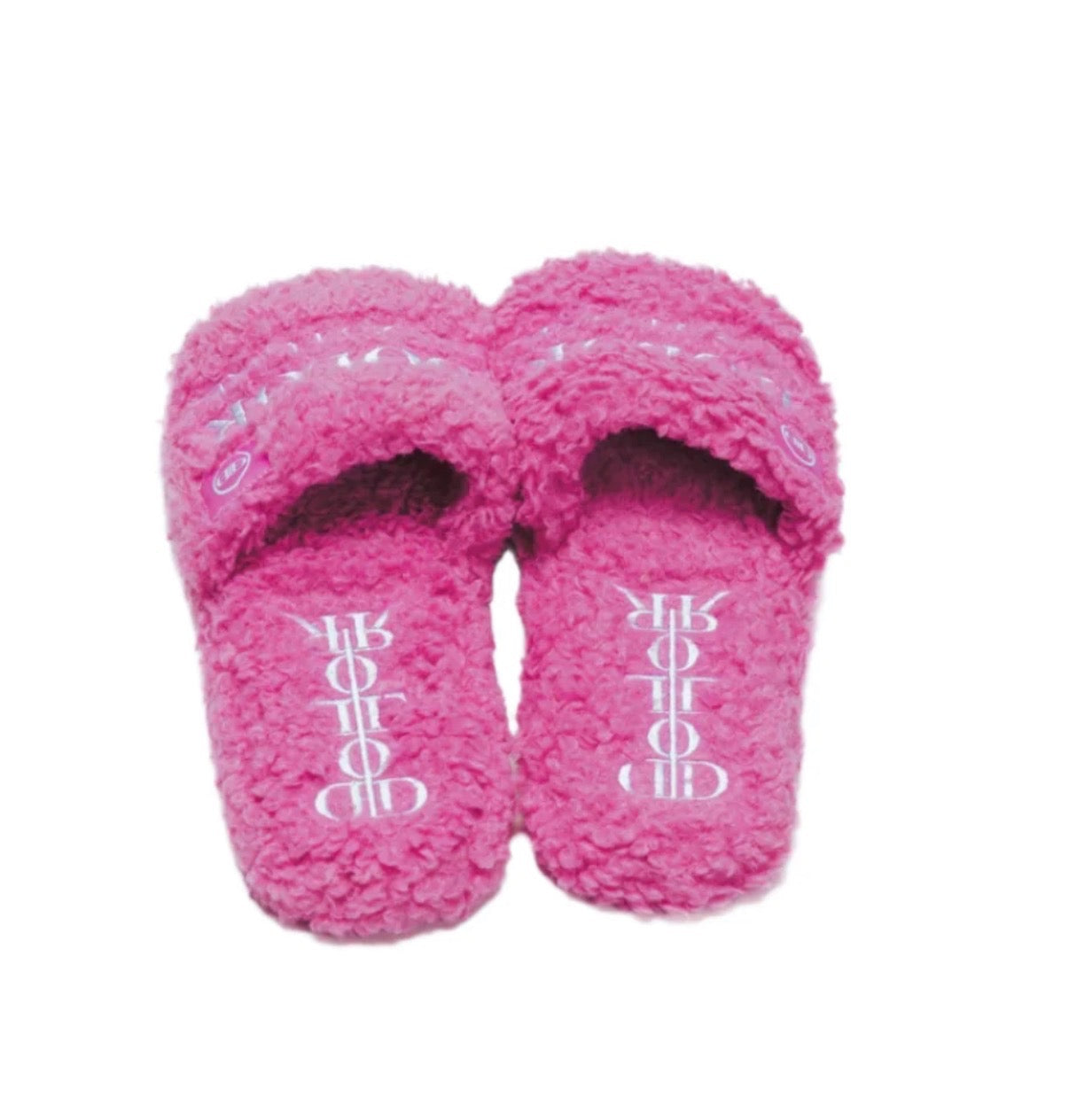 DOLOR COUTURE FURRY SLIDES PINK/WHITE