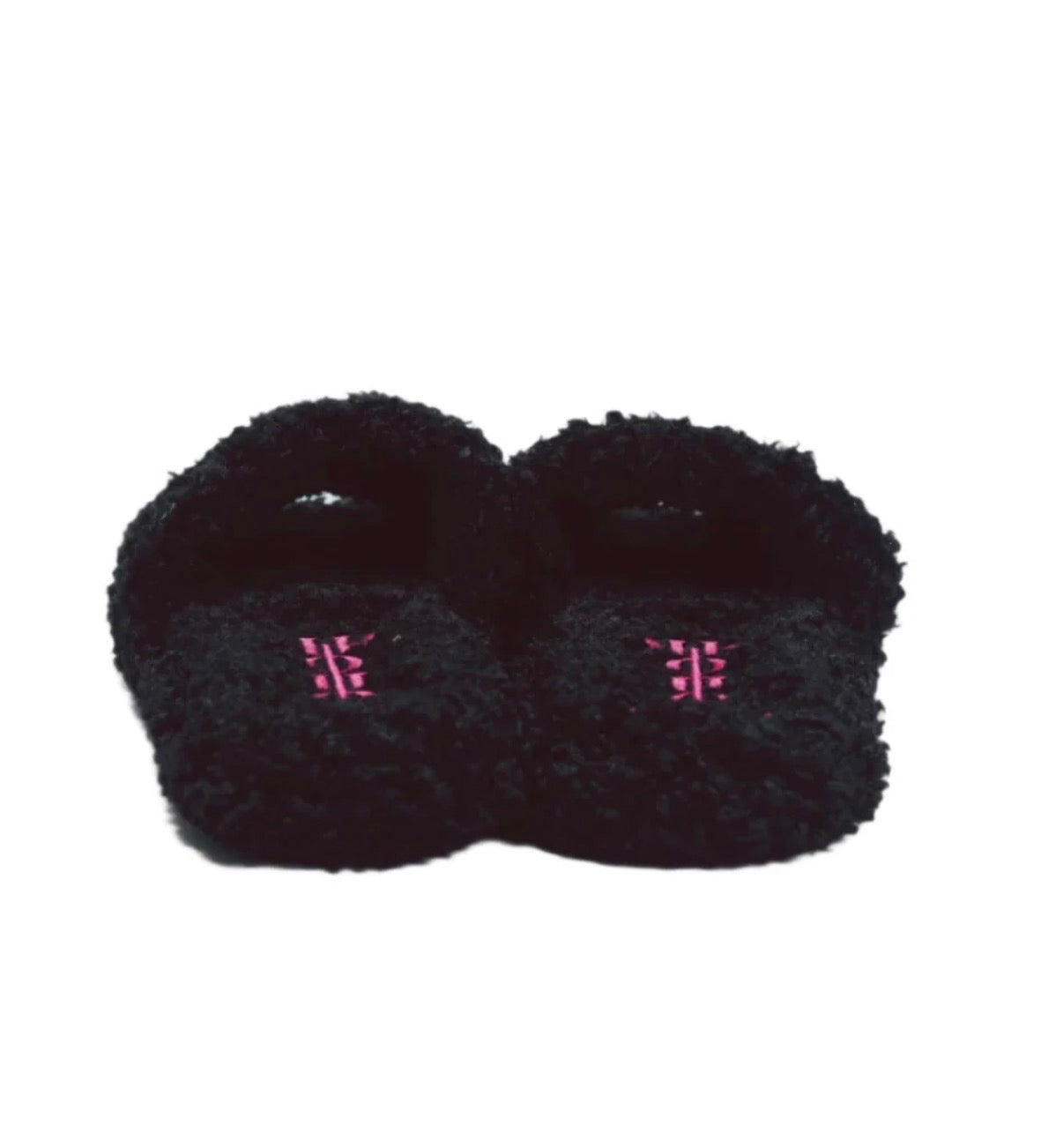 DOLOR COUTURE FURRY SLIDES BLACK/PINK