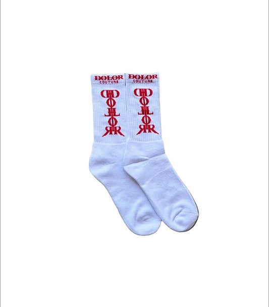 DOLOR COUTURE WHITE/RED HOLY SOCKS