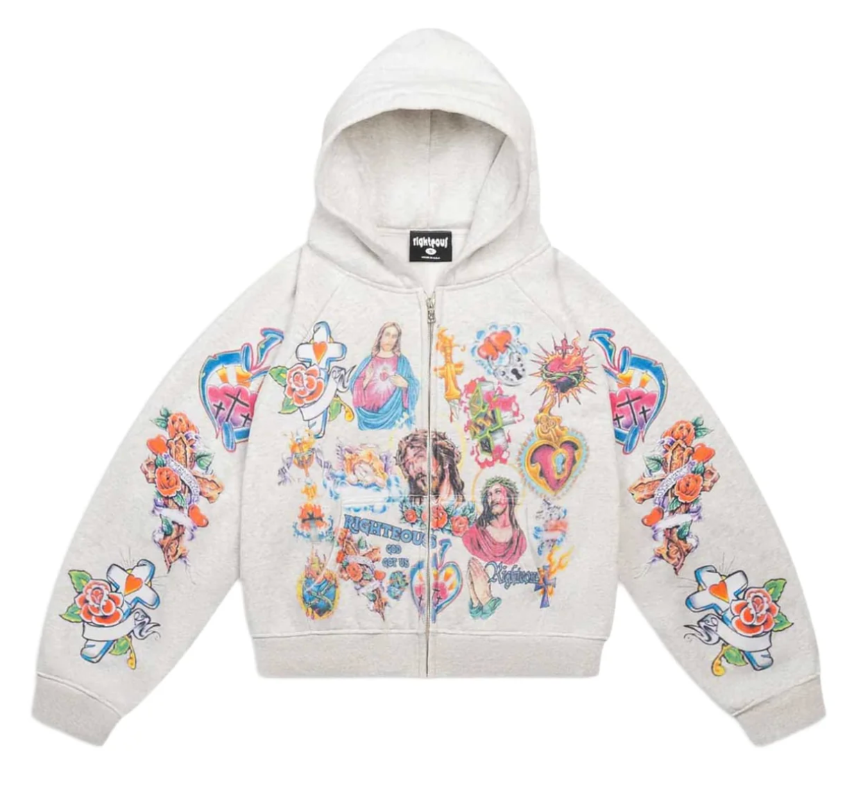 RIGHTEOUS RISEN KING ZIP UP HOODIE GREY