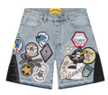 GODSPEED PATCHWORK DENIM SHORTS BLUE