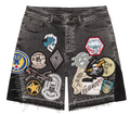 GODSPEED PATCHWORK DENIM SHORTS GREY