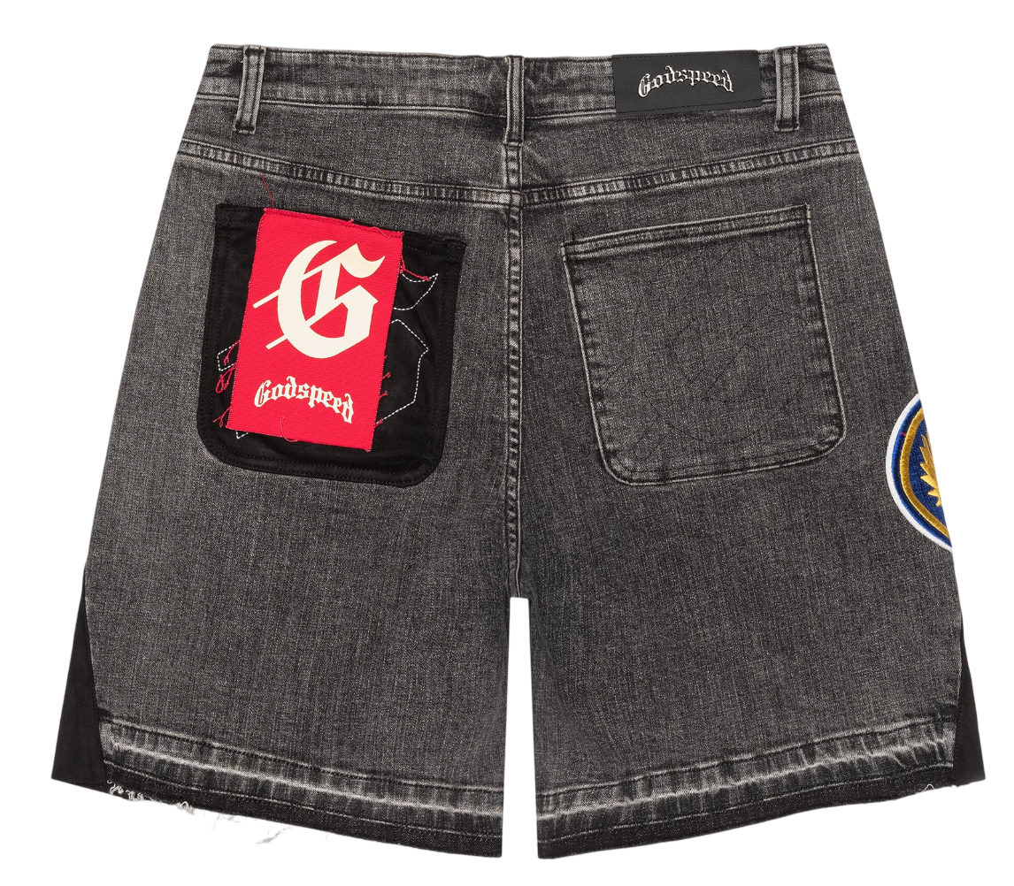 GODSPEED PATCHWORK DENIM SHORTS GREY