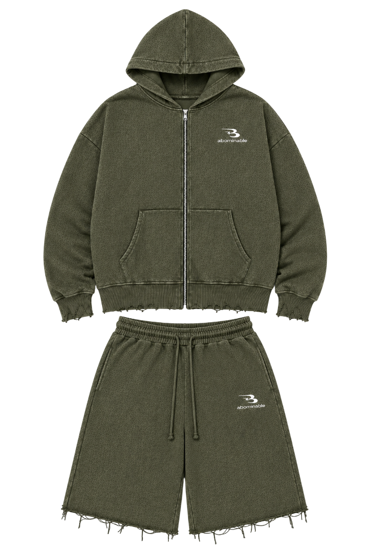 ABOMINABLE OLIVE SPRING SHORTS SET