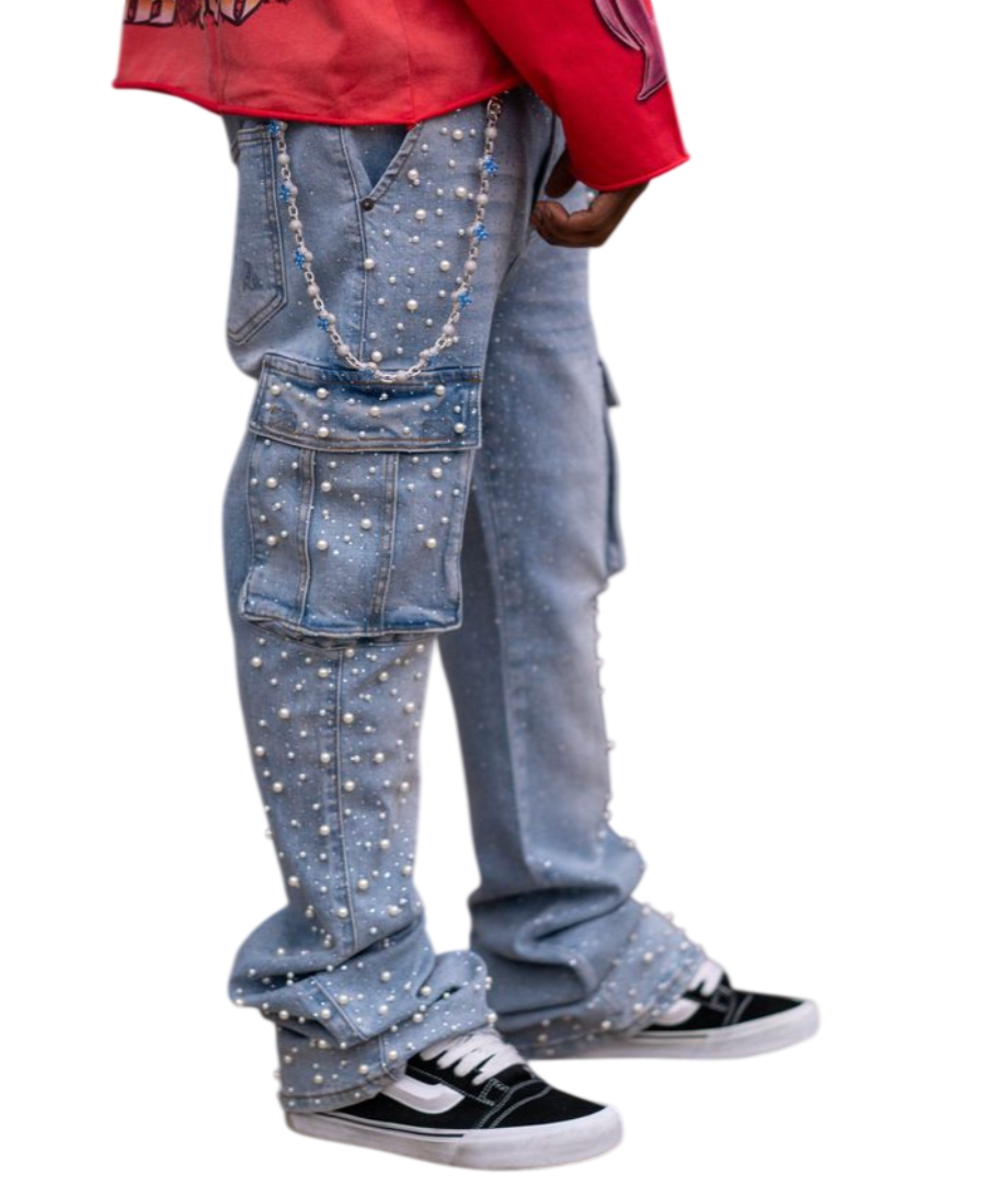 PAPER MONEY PEARL CRYSTAL BLUE DENIM JEANS