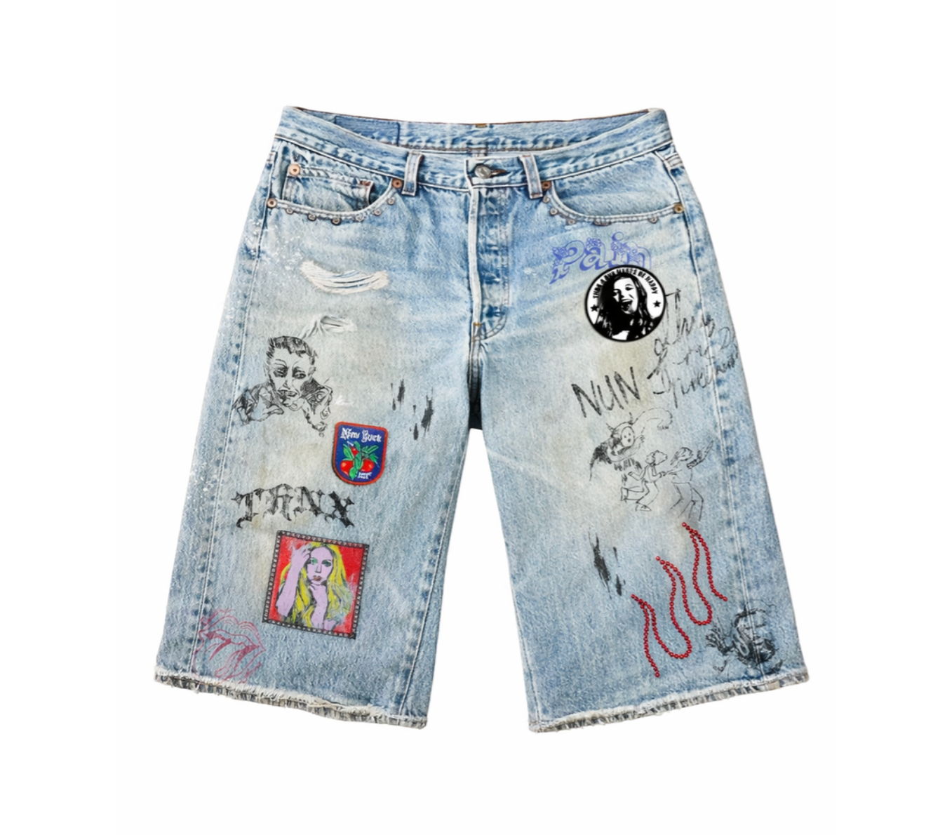 THNX FOR NOTHING ANIME BLUE DENIM JORTS