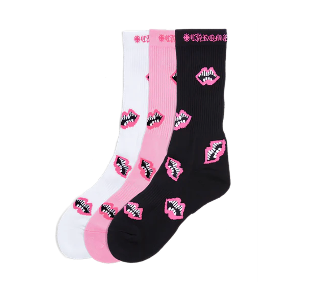 CHROME HEARTS MATTY BOY CHOMPER SOCKS WHITE / PINK / BLACK (SINGLES)