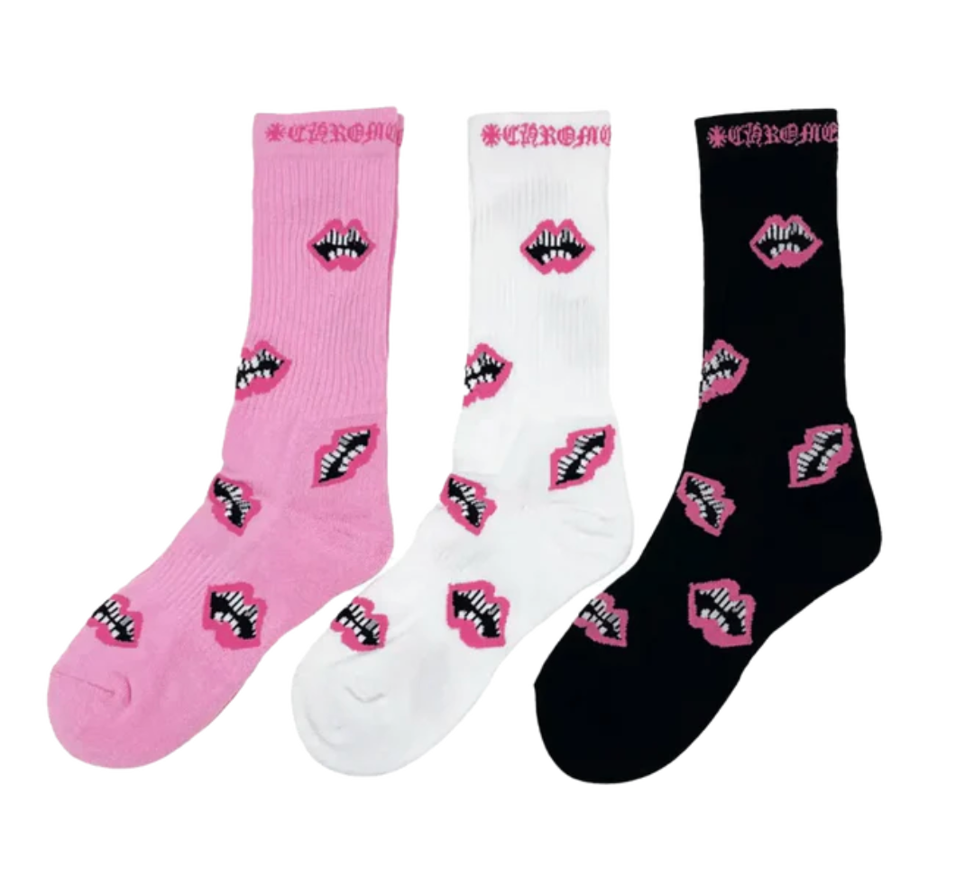 CHROME HEARTS MATTY BOY CHOMPER SOCKS WHITE / PINK / BLACK (SINGLES)