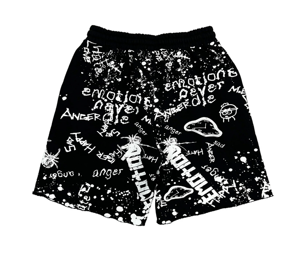 MIXED EMOTION BLACK GRAFFITI SHORTS