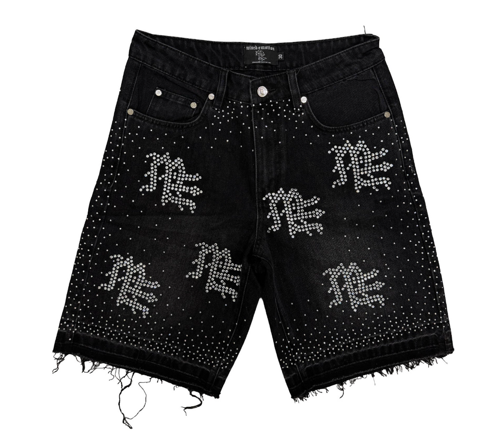 MIXED EMOTION RHINESTONE DENIM SHORTS