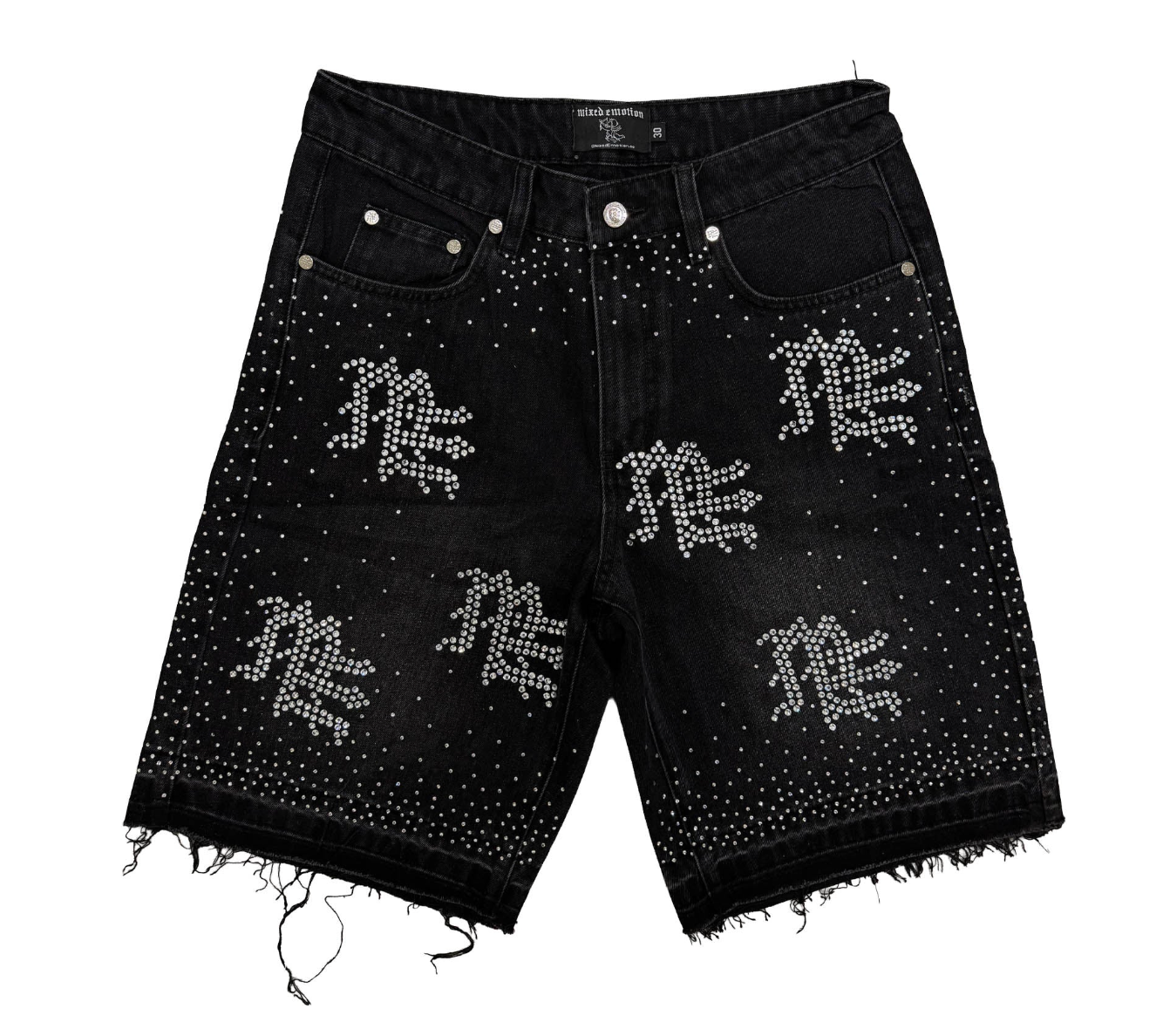 MIXED EMOTION RHINESTONE DENIM SHORTS
