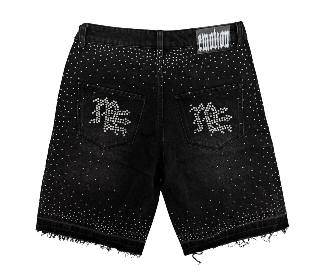 MIXED EMOTION RHINESTONE DENIM SHORTS