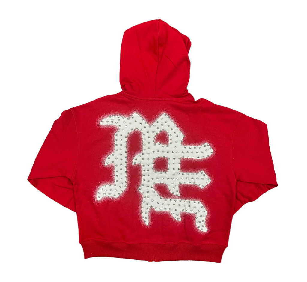 MIXED EMOTION RED ENDRHINESTONE HOODIE